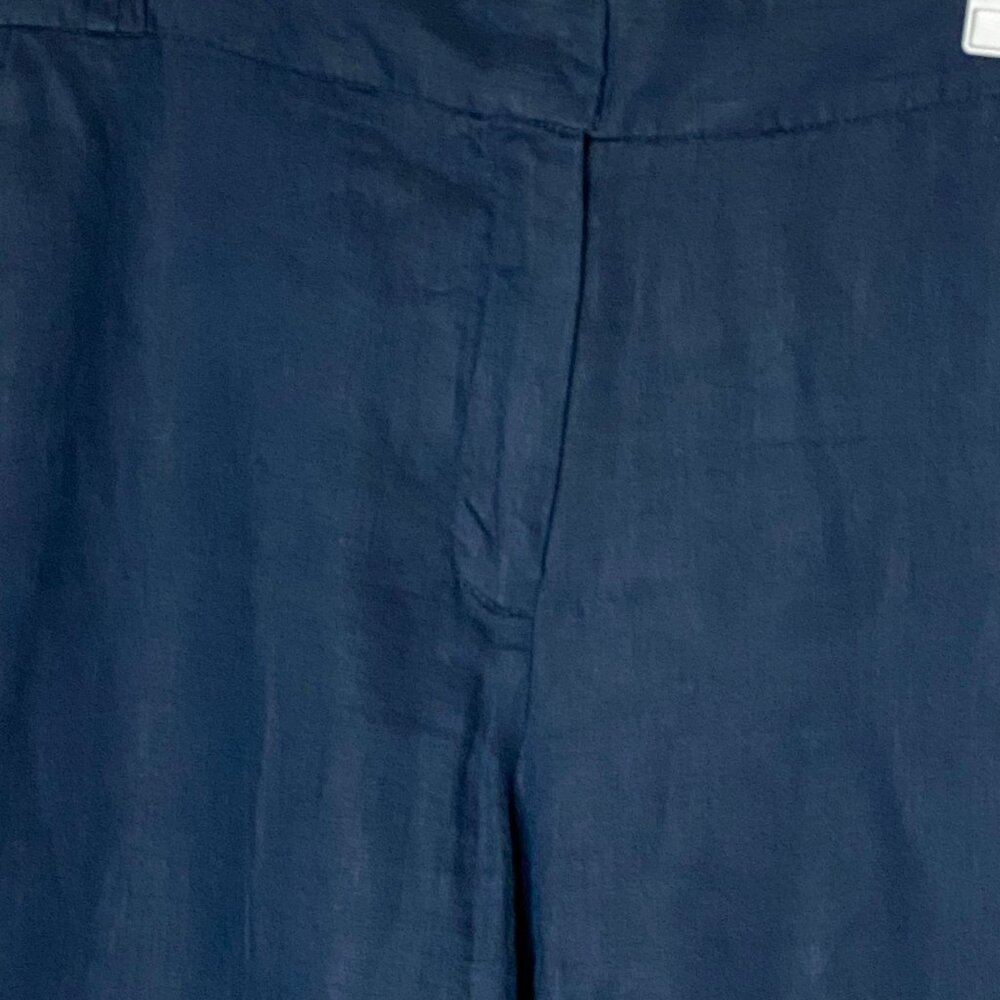 MNG by Mango Navy Linen Wide Leg Pants Women’s Size 12 High Rise Trousers - Picture 3 of 8